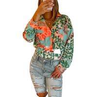 ；【‘；-  V-Neck Long Sleeve Top Womens Printed Shirts Elegant And Youth Woman Blouses Relaxed Casual Clothing Fashion Blouse 2023