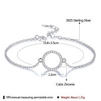 SILVERHOO Genuine 925 Sterling Silver Bracelet For Women Shiny Cubic Zirconia Circle Charm Bracelets Chain Link Silver Jewelry