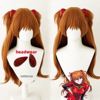 High Quality EVA Asuka Langley Soryu Cosplay Wigs Long Orange With 2 Ponytail Clips Heat Resistant Synthetic Hair Wig + Wig Cap