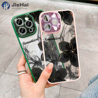 JieHai สำหรับ iPhone 14 13 12 11 Pro Max PLUS แฟลชเจาะ ZY137หมึกดอกไม้แฟชั่นเคสโทรศัพท์