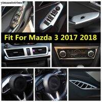 “{》} คาร์บอนไฟเบอร์/อุปกรณ์เสริมด้านสำหรับ Mazda 3 2017 2018มือจับประตูบานเลื่อนแผงหน้าปัดแอร์ช่องระบายอากาศเครื่องปรับอากาศฝาครอบล้อเกียร์