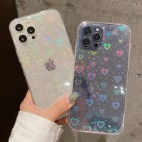 Transparent Case With Hearts For iPhone 13 11 12 14 Pro Max Mini XR 7 8 14 Plus XS Soft Colorful Laser Cover Flower Cases