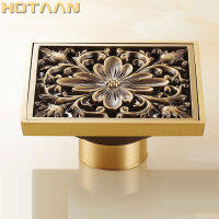 Free Shipping High Quality Antique Brass Carved Flower Art Bathroom Accessory Floor Drain Waste Grate100mm*100mm YT-2111