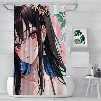 Cute Black-Haired Anime Girl Bathroom Shower Curtains Anime Girl Waterproof Partition Curtain Designed Home Decor Accessories