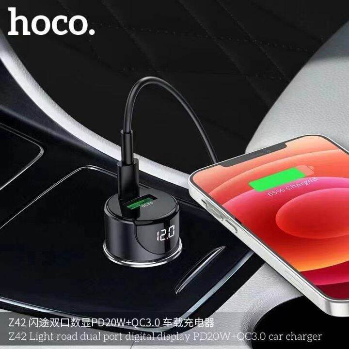 hoco-z42-หัวชาร์จรถ-pd20w-qc-3-0a-หัวชาร์จในรถยนต์-มีจอ-led-ชาร์ทรถ