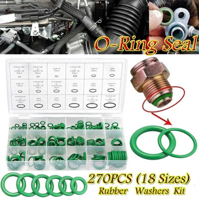 【2023】225270Pcs Rubber O-Ring Washer Seals Watertightness Assortment Black For Car 18 Different Size with Plastic Kit Set