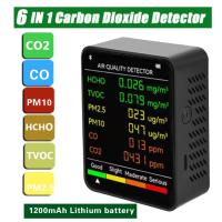 6 In 1 PM2.5 PM10 HCHO TVOC CO CO2 Multifunctional Air Quality Monitor Portable CO2 Detector Carbon Dioxide TVOC HCHO Detector