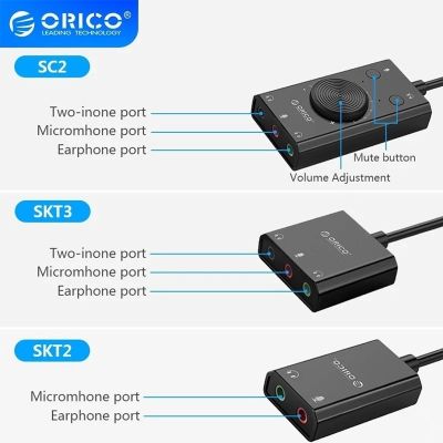 ORICO USB External Sound Card with Audio Interface Microphone Port Jack 3.5mm Adapter Mute Volume Adjustment External Sound Card