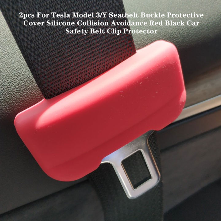 2ชิ้นสำหรับเทสลารุ่น3-y-หัวเข็มขัดนิรภัยซิลิโคนฝาครอบป้องกันรถสีดำสีแดงรถยนต์คลิปเข็มขัดนิรภัยป้องกันความปลอดภัย