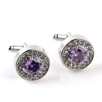 ☁✕✠ Luxury High-grade jewelry Men 39;s White Purple Enamel Crystal Cufflinks Round Wedding Party Cufflink French shirt Cuff Buttons