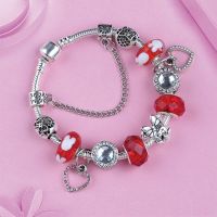 Leabyl New Design Red &amp; White Crystal Heart Beaded Bracelet for Women Girl Gift Trendy Cartoon Minnie Charm Fashion Jewelry