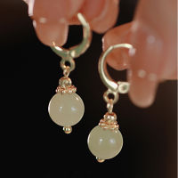 Morning Xi Imitates Hotan Jade Earrings Small Design Gold Wire White Jade Red Agate New Chinese High Grade Earrings Female ins D84W