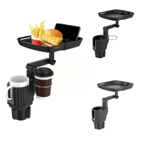 Multifunctional Car Cup Holder With Attachable Tray 360° Swivel Adjustable Car Food Eating Tray Table For Cup Holders Expan G9O3