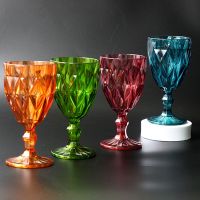 【CW】✺  4pcs /lot Multicolor Diamonds Wine Plastic Glasses Goblet Prevent Damage Engraved Juice Spirits Wedding Cup Beverage 350ml