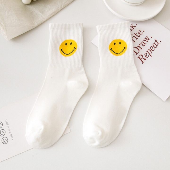 personality-street-smiley-socks-for-women-summer-korean-middle-tube-ins-style-cute-cartoon-cotton-female-socsk