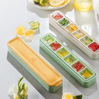 6 Grids Food Grade Cube Large Ice Cube Tray Plastic Ice Making Mold Summer Must Freezer Accessory Leak Proof With Lid Ice Maker Ice Cream Moulds