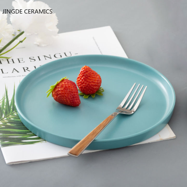nordic-style-solid-color-plastic-round-plates-family-steak-plate-meal-shallow-plate-serving-tray-restaurant-kitchen-tableware