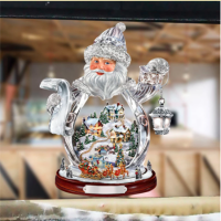 Christmas Crystal Sticker Tree Snowman Santa Claus Winter New Year Party Home Decor Rotating Sculpture Window Paste Sticker 2021