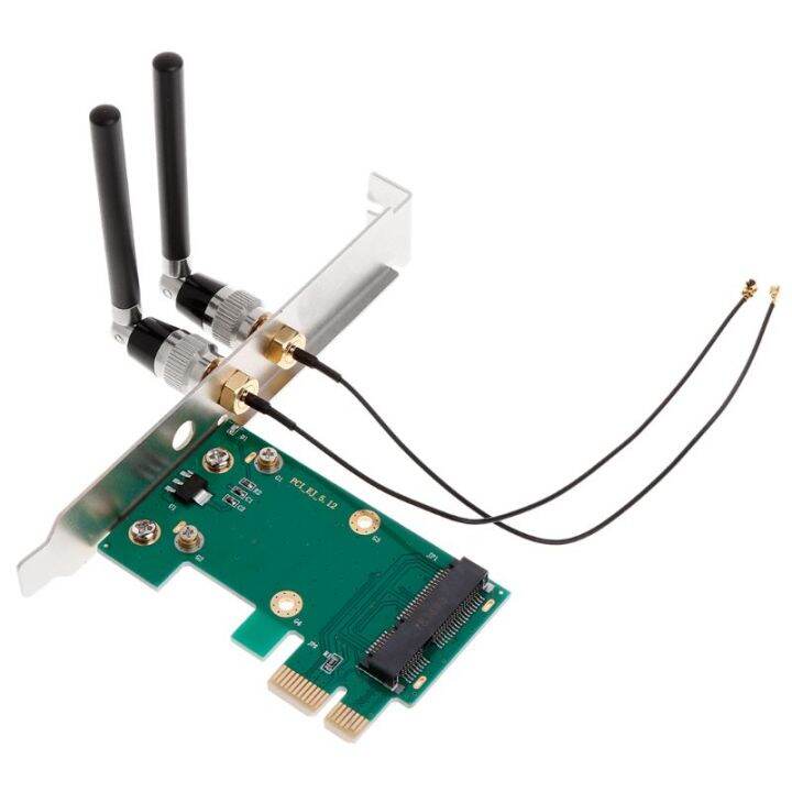 เครือข่ายไร้สาย Wifi การ์ด Mini Pci-e To Pci-e 1x Deskadapter 2เสาอากาศ ...