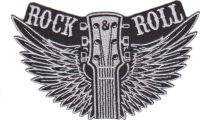 iron on patch Embroidery Rock N Roll Guitar Music 12x7cm กีตาร์ ร็อคแอนด์โรล เพลง ตัวรีด เย็บติดผ้าประเทศไทย โลโก้ปัก มีกาวสำหรับรีด ตกแต่งเสื้อผ้า