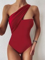 2022 Sexy Halter One Shoulder Classic One Piece Swimsuit Solid Swimwear Women Beach Wear Summer Bathing Suit