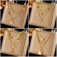 ☍ Use A Computer14bth2dgd DIEYURO 316L Lock Eyes Pendant Necklace New Multilayer Choker Chain Jewelry Gifts