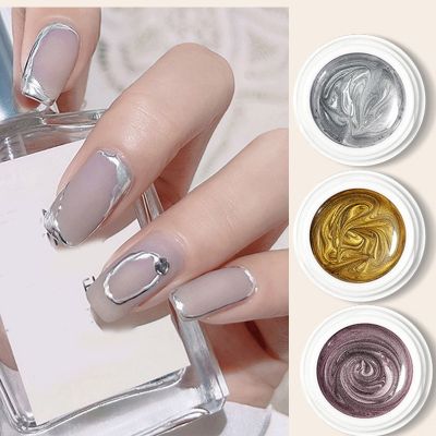 【YP】 Metallic Color Mirror Effect Varnish Lacquer Painting Irregular Patterns Design French UV Gel