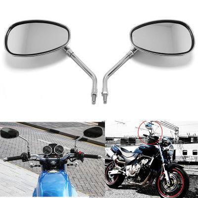 10mm Motorcycle Mirror Chrome Oval Retro Rearview Side Mirrors Universal For Yamaha Cafe Racer Chopper Motorcycle Accessories