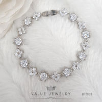 สร้อยข้อมือ ประดับคริสตัลเพชรกลม Round Brilliant Shape ลายดอกไม้ Flower เครื่องประดับ BR001 ValueJewelry