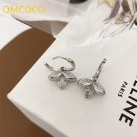 QMCOCO New Style Korean Silver Color Trendy Lovely Sweet Petal Zircon Earrings For Women Fashion Elegance Jewelry Girl Gifts