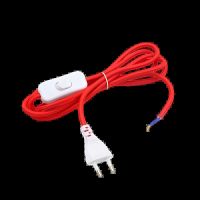 220V AC Power Cord With European Plug Inline Switch Textile Braided Covered Wire Cable 2 Meters