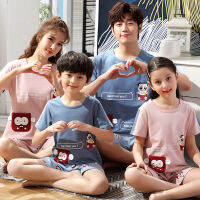 Summer Family Matching Outfits Giraffe Pattern Parentage Homewear Cat T Shirt Shorts Couples Pajamas Alike Sleepwear Suits 2021