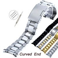 （Bar watchband） นาฬิกาข้อมือสายเหล็กสแตนเลสปลายโค้ง16มม. 18มม. 19มม. 20มม. 21มม. 22มม. 24มม. 26มม. สายรัดข้อมือสายสร้อยข้อมือทองเงินอเนกประสงค์