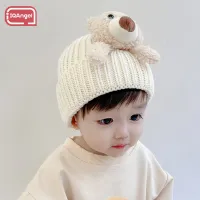 IQANGEL Baby hat Boys and girls thickened warm hats Baby Cartoon Bear Knotoma Knit Hat