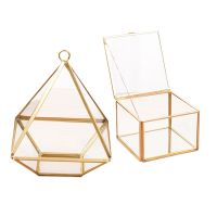 Diamond Shape Box Organizer Geometry Glass Cosmetic Storage Box Jewelry Collection Box &amp; Square Opening Glass Geometry Garden Jewelry Boxs Mirror Jewelry Storage Box Eternal Flower