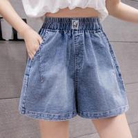 กางเกงขากว้างทรงหลวมบาง Celana Pendek Denim เอวยางยืดใหญ่สำหรับผู้หญิงใส่ในฤดูร้อน