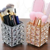 Metal Crystal Square Makeup Organizer Box Brush Sorting Storage Tube Sorting Jewelry Desktop Decorative Ornaments