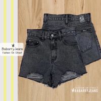 [พร้อมส่ง] BabarryJeans กางเกงยีนส์ ผญ เอวสูง ขาสั้น สตรีท แต่งขาด สีดำสโนว