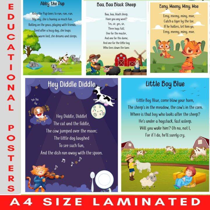 Nursery Rhymes: Educational Wall Chart & Kids Learning Materials - A4 ...