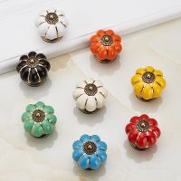 Pumpkin Ceramic Handles 40mm Drawer Knobs Cupboard Door Handles Single Hole Cabinet Handles with screws Furniture Handles Door Hardware Locks