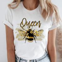 เสื้อยืดผ้าฝ้ายผู้หญิงพิมพ์ดอกไม้ผึ้งน่ารัก Tees Tshirt แฟชั่นการ์ตูนหญิงเสื้อผ้าเสื้อแขนสั้นพิมพ์สุภาพสตรีกราฟิกเสื้อยืด
