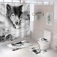 Animal White Wolf Shower Curtain With Non Slip Rug Mat Bathroom Curtains Waterproof Polyester Bathroom Curtain with Hooks Hot