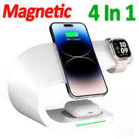 4 In 1 Magnetic Wireless Charger Stand Dock สำหรับ 14 13 12 Pro Max 8 7 15W Fast Charging Station