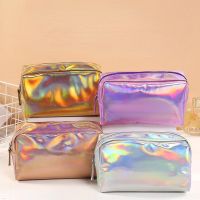 New Solid Color Laser Cosmetic Bag Ins Wind Portable Wash Storage Bag Makeup Gift Bag Makeup Pouch Travel Cosmetic Organizer