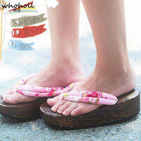 WHOHOLL คอสเพลย์ญี่ปุ่น Geta Clogs Kimono รองเท้าผู้หญิงหนาด้านล่างไม้ Flip-Flops ยาง Anti-Skid ไม้ญี่ปุ่นรองเท้าแตะ