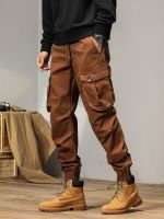 HOT11★ฤดูใบไม้ผลิฤดูร้อนซิปขา Solid Cargo กางเกงผู้ชายหลายกระเป๋า Joggers Slim Fit ทำงานกางเกงสบายๆผ้าฝ้ายยุทธวิธีกางเกง