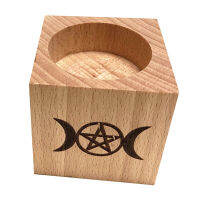 เชิงเทียนแท่นบูชาไม้เชิงเทียนไม้ Triple Moon Viking Compass Runes ผู้ถือแสงพิธีกรรม Witchcraft Supplies