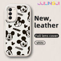 Jlingji เคสปลอกสำหรับ Samsung S21 5G S21 FE S21พลัส5G S21พิเศษ5G กระแสแฟชั่นลายมิกกี้เมาส์ใหม่ฝาครอบ Lensa Kontak หนังดีไซน์ใหม่โทรศัพท์ดีไซน์ด้านข้างมีกล้องบางป้องกันเคสกันกระแทก