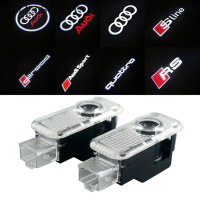 HYS โคมไฟไฟเครื่องฉายแสงต้อนรับรถยนต์ Audi 2ชิ้น,มีในสต็อก A1 A4 A3 A5 A6 Q7 B5 B6 B7 B8 C5 C6 C7 8L โลโก้ SLine มารยาท