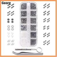 GEORG 1100Pcs M1/M1.2/M2/M2.5 ชุดซ่อมแว่นตา เหล็กไร้สนิม สกรูเล็กๆ พร้อมไขควงและแหนบ ชุดแหวนสกรูน็อตขนาดเล็ก แว่นตาสำหรับผู้หญิง